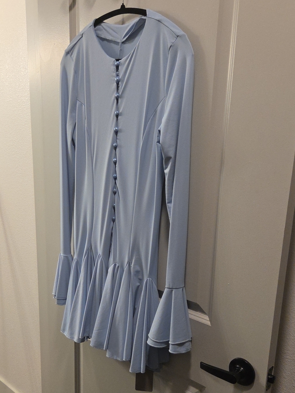 Missguided Powder Blue Long Sleeve Buttoned Ruffle Hem Dress